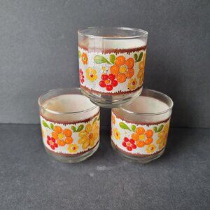 Vintage Libbey FLORA Juice / Rocks Glasses Set of 3